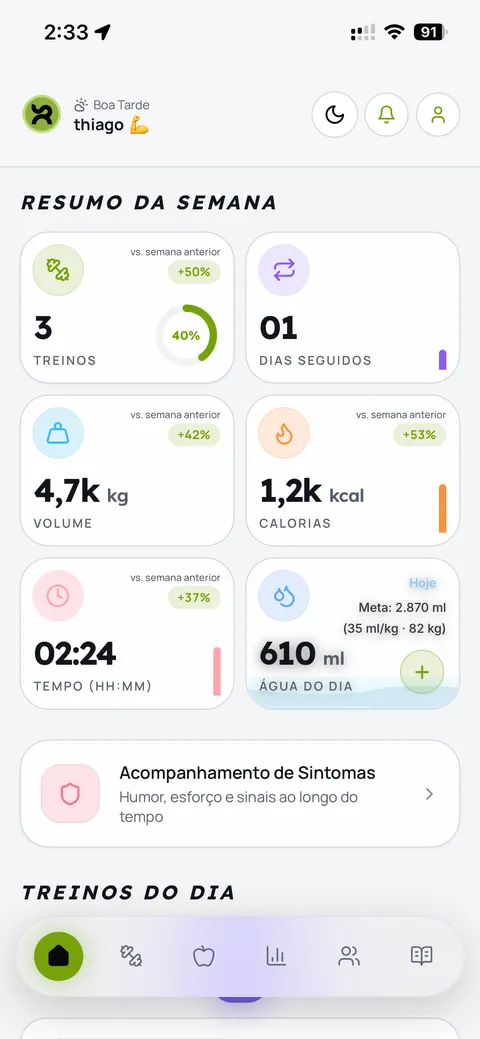 Painel principal do app No Seu Ritmo
